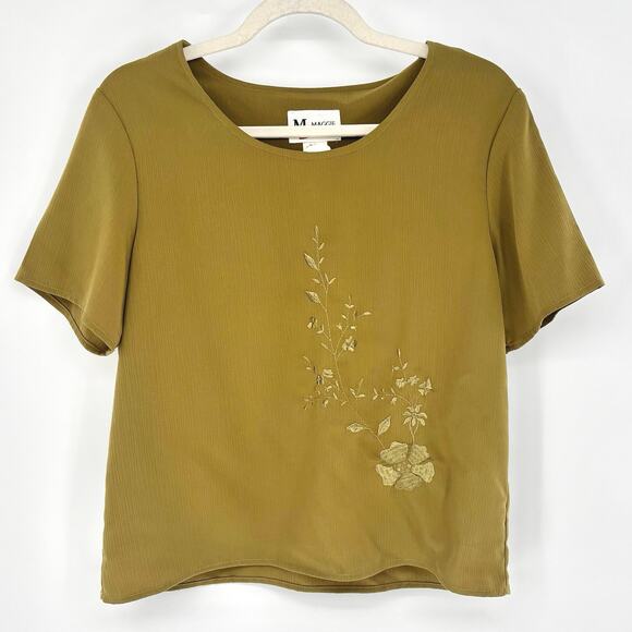 Maggie Sweet Olive Green Embroidered Floral Oversized Top Size Petite S - Picture 4 of 8